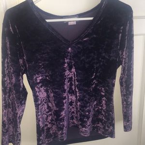 Purple Velvet V-Neck  Long Sleeves